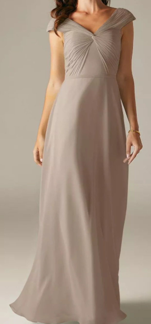 AW BRIDAL 8 M taupe chiffon humidity formal bridesmaid prom maxi dress NEW 0B7